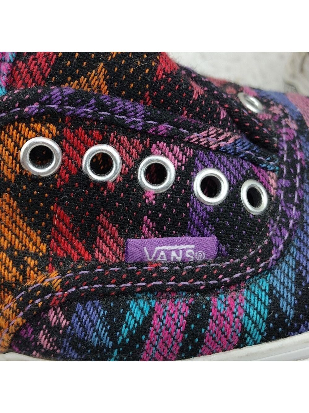 Vans Off The Wall Purple Geometric Fabric Upper Lace Less Low Top Sneaker Shoe - Picture 12 of 16